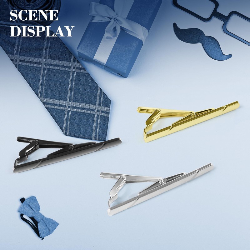 Tie Clips for Men Black Gold Silver Classic Tie Bar