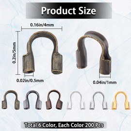 SOFPLATE 1 Box 1200Pcs 6 Colors Wire Guardians Thread Wire Guard Brass Protector Loop U Shape Protective Tube Wire Guardian Loop Findings for Earring Bracelet Necklace Jewelry DIY Beading Craft Making