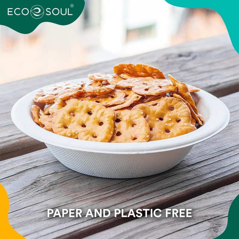 ECO SOUL Pearl White 12 Oz [100-Pack] Bagasse Paper Bowls