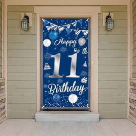 12th Birthday Decorations for Boys Girls Happy 12th Birthday Banner Large Size Blue Silver Birthday Backdrop Banner for 12 Years Old Anniversary Birthday Party Photo Prop Booth Background Deco