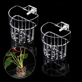 Aquarium Plant Holder with Hook – Transparent Acrylic Hanging Fish Tank Plant Stand for Hydroponic Plants & Aquarium Decoration
