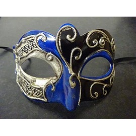 QUALITY BLACK BLUE & SILVER THEATRICAL MUSICAL NOTES / SCRIPT VENETIAN MASQUERADE CARNIVAL PARTY EYE BALL MASK