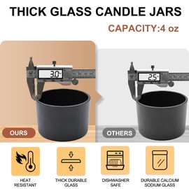 SHOWIN Thick Candle Jars for Making Candles 16 Pcs, 4 OZ Empty Jars with Wood Lids for Candle Making, Sample Container - Dishwasher Safe,Matte Black