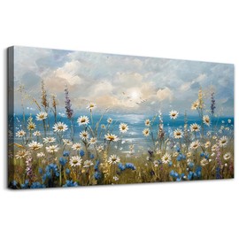 FUHAIHUA Large Wall Decor For Living Room Canvas Wall Art For Office Modern Wall Decorations For Bedroom White Flower Landscape Paintings Farmhouse Pictures Artwork Room Home Decor 48x24