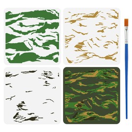 FINGERINSPIRE 3 Pcs Layered Tiger Stripe Drawing Stencil with A Paint Brush 11.8x11.8inch Reusable Camo Painting Template Camouflage Pattern Decor Stencil for Painting on Wood Wall Fabric Furniture