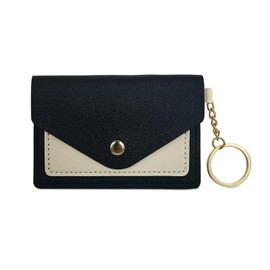 AfitLulu Credit Card Holder Wallet with Keychain and 2 Compartment, Card Wallet PU Leather Bus Pass Holder Snap Closure Credit Card Wallet Slim Card Purse Card Case for Various Cards (Black)