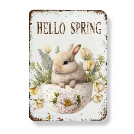 Teacup Bunny Hello Spring Fridge Magnet Vintage Watercolor Art Sublimated 3"x4"