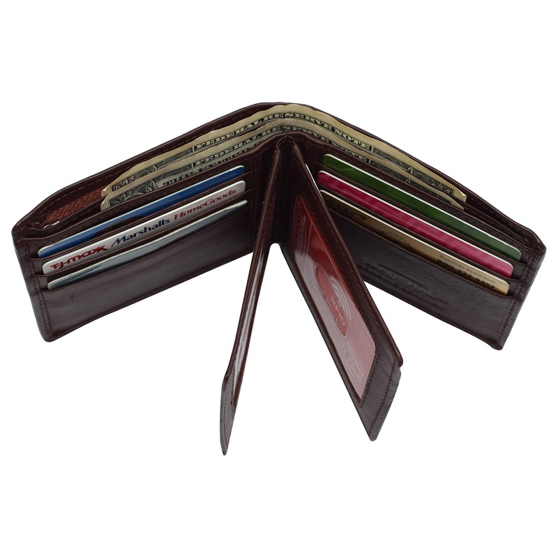 MARSHAL RFID Blocking Men's Bifold Leather Wallet With Double Center