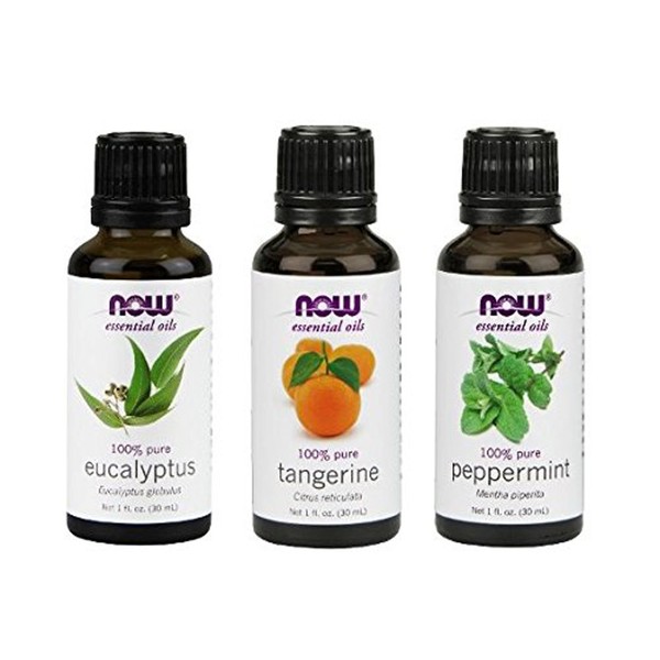 NOW Foods 3-Pack Variety of Essential Oils, Mental Focus Blend - Eucalyptus, Tangerine, Peppermint, 1 Ounce
