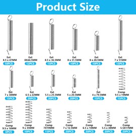 300 Pcs Mechanical Compression Springs Assortment Kit, Assorted Tension Springs & Compressed Extension SpringsSet, Metal Extended Coil Spiral Spring Set(20 Sizes)