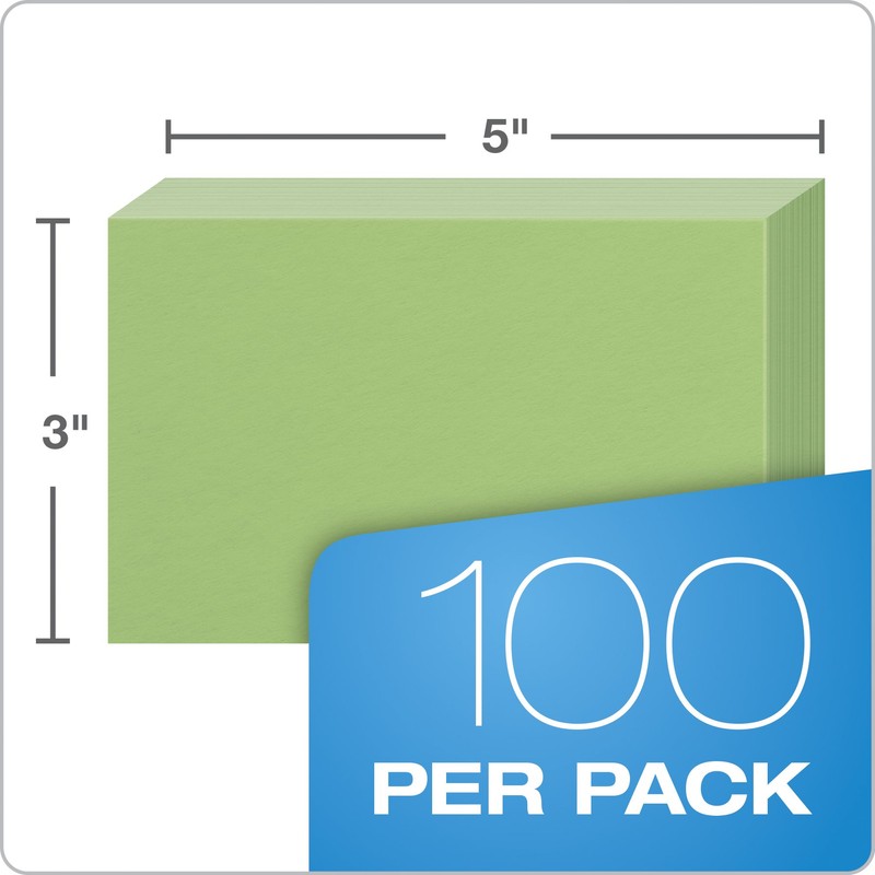 Oxford Blank Color Index Cards, 3" x 5", Green, 100