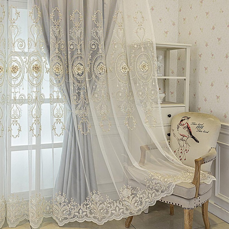 Amidoudou 1 Pair European Double Layer Curtains for Living Room