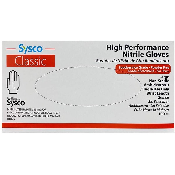 SYSCO HIGH Performance Nitrile Gloves Large Powder Free - Blue