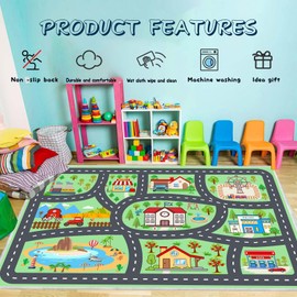 Kids Rug Car Rugs Playmat Carpet for Kids Toy Cars for Playroom Classroom Kids Room, Educational Area Rugs Non-Slip Road Traffic Floor Rug Mats, Ideal Gift for Nursery Children Boy Girl 2.6x3.9ft