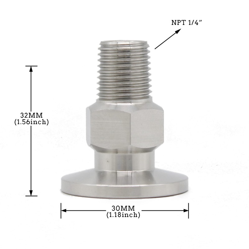 QMINOX SS304 KF16 NPT Male Adaptor thread 1/4" NW16 KF