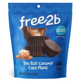 Free2b Sea Salt Caramel Mini Cups, Safe for School and Allergy Friendly, Gluten-Free, Dairy-Free, Nut-Free, and Soy-Free, Dark Chocolate, Resealable Bag (72 Sea Salt Caramel Cups)