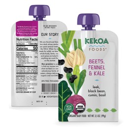 Kekoa Foods 100% Organic Vegetarian Baby Food Puree - Gluten-Free, Vegan, 3.5 oz Squeeze Pouch (Beets, Fennel & Kale, 6 pack)