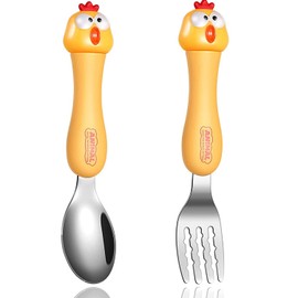 Baby Cutlery, Witbicg Baby Cutlery Set, Learning Spoon, Children's Cutlery, Baby Spoon, Self-Eating, Children's Spoons and Forks, Self-Feeding, Cute Cartoon Handle Spoon, Self-Eating (Yellow)