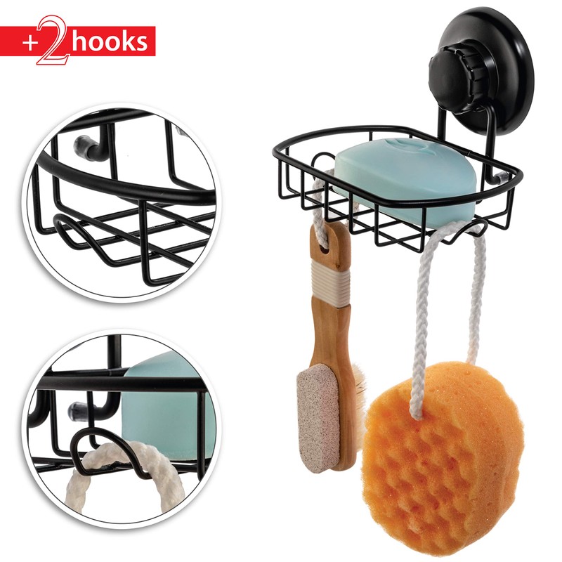 HASKO accessories Suction Soap Dish with Hooks | Powerful Vacuum