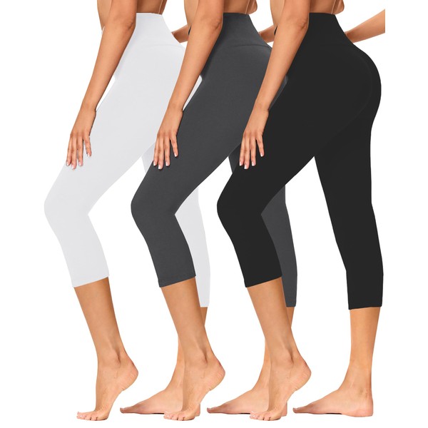 GAYHAY 3 Pack Capri Leggings for Women - Stretch Tummy