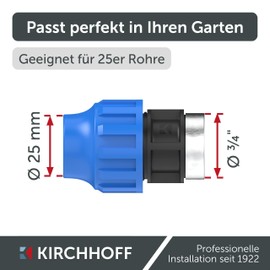 Kirchhoff Fitting Transition Piece with Internal Thread, Plastic, 25 mm x 3/4 Inch, for HDPE Pipe, Set of 5, Various Sizes, DVGW Tested, Drinking Water Quality, Made in EU, Black