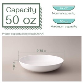 DOWAN 9.75" Pasta Bowls Set of 4, Large Shallow White Ceramic Salad Bowls, 50oz Wide Dinner Bowls for Pasta, Soup, Salad & Stew, Microwave & Dishwasher Safe, Housewarming Gift(Soft White)