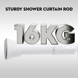 White Shower Curtain Pole 76-256CM,Adjustable Spring Tension Rod for Bathroom,Non-slip Tension Shower Rod Extenable,No-drilling Curtain Tension Rod,Rust-Resistance Tension Rod