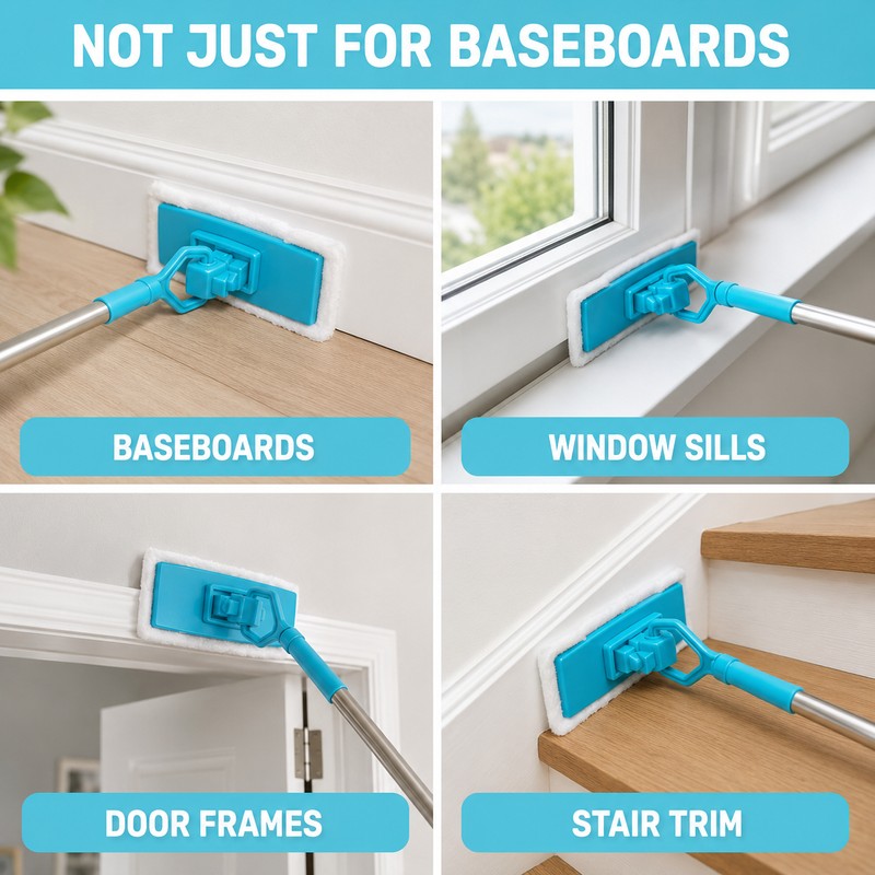 Skirting Board Cleaner Mop with Extendable Handle & Pads