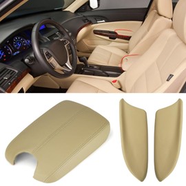 APESER Compatible with Honda Accord Sedan 2008-2012 Center Console Cover & Front Door Panels Armrest Replacement,Leather Front Door Panel Lids Armrest Cover Set for Accord EX/EX-L/LX/LX-P/SE(Beige)