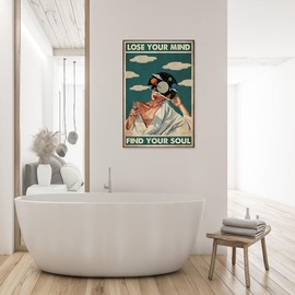Trendy Lose Your Mind Find Your Soul - Póster inspirador arte de pared abstracto estético para tomar una bebida con estampado de niña, pintura moderna de mediados de siglo para cama, habitación, baño, 12 x 16 pulgadas, sin marco