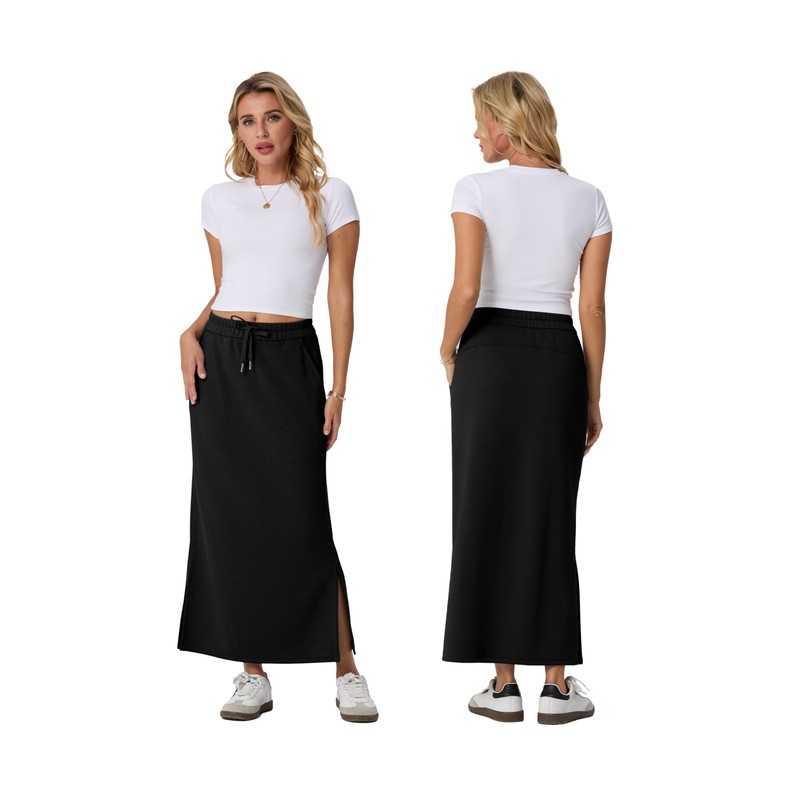 Lepunuo Casual Sweat Skirts Womens High Waist Summer Drawstring Slit