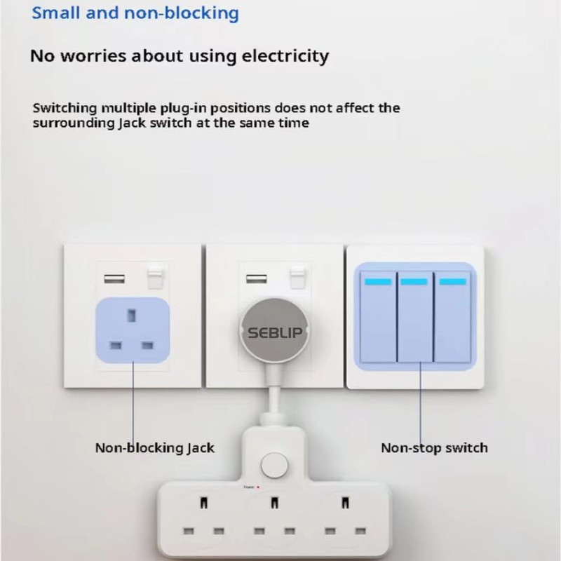 SEBLIP Power Socket Expansion, with 3 Sockets, Independent Switch, Power