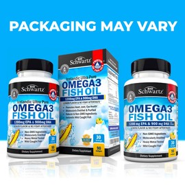 Triple Strength Omega 3 Fish Oil Supplement - 2250mg EPA DHA Omega 3 Fatty Acids from Fresh Wild Caught Fish, Burpless Lemon Flavor Formula Supports Eye Health and More, Gluten Free, 90 Softgels