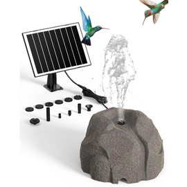 Solar Fountain for Bird Bath with Dry Run Protection Solar Powered Bird Bath Pump with 10 Nozzles,Resin Granite Rock Bird Fountain for Outdoor Water Features,Ponds,Can Cloudy Day Use