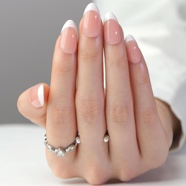 Press on Nails 24pcs, False Nails French Tips, Fake Nails with Glue, Stick on Nail for Women, Short Almond Nail Modifying Fingers