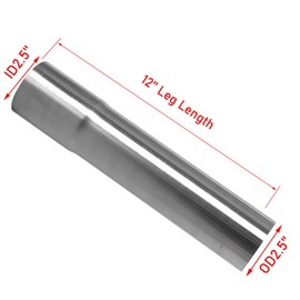 2.5 Exhaust Pipe, Flared End T304 Stainless Steel Straight Tubing, Polished Universal Connector Adapter 2 1/2 Inch ID to OD 2 1/2" ss Ailpipe 12" Length, Exhaust System,Slip Fit Connector