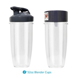 Blender Cups 32oz Replacement Blade with Flip-Top To-Go-Lid Compatible With NutriBullet 600w/900w, 7 Piece Set