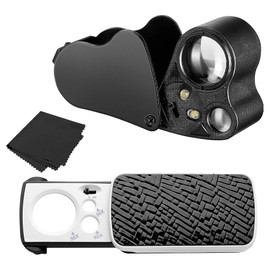 KBIBCK Juwelier Lupe, 30X 60X 90X Vergrößerung Metall Faltlupe, Juwelierlupe mit LED UV Licht, Linse 22 x 12mm Glas, für Schmuck Diamant Edelstein Münze