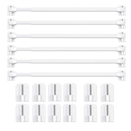 BANJILI 6Pcs Net Curtain Rods Extendable Curtain Rod with 12Pcs Plastic Sticky End Window Hook for Home Bathroom、Windows (70-120CM/27.56-47.2 Inch(6PCS))