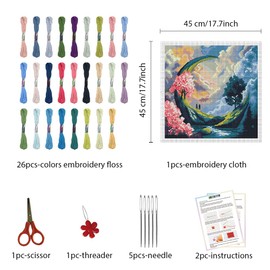 FREEBLOSS Cross Stitch Kit for Beginners Scenery Stamped Cross Stitch Wall Hanging DIY Embroidery Kit with Instructions 17.7" x 17.7"