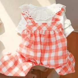 K ERATISNIK Dog Onesie Plaid Pet Clothes Princess Dog Shirts Adorable Cat Jumpsuits Puppy Casual Outfit Dog Jumpsuit for Small Dogs Cats (Medium, Orange)