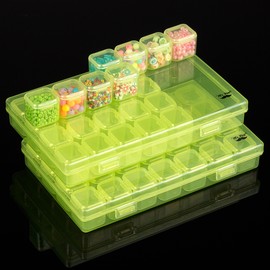 Mr. Pen- Bead Storage Containers, 28 Grids, 2 Pack, Transparent Green Small Bead Organizer Box