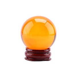 Clear Crystal Ball 40 mm / 1.6 Inch Asian Rare Natural Quartz Clear Magic Crystal Ball with Base, Amber