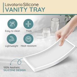 Countertop Silicone Tray - 2 Piece Large Bathroom Vanity Tray, Shatterproof Kitchen Sink Trays, Soap Dispenser Tray - Vanity Organizer for Lotion Bottles, Candles, Key Trinket (White, 2 Piece Large)