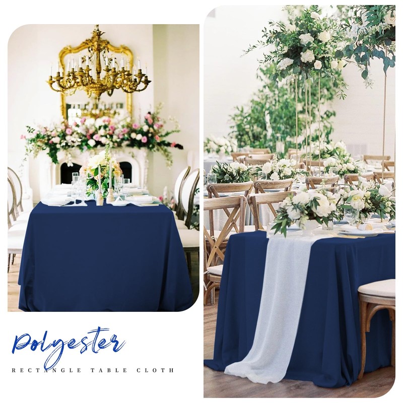 Teruntrue 1 Pack Dark Blue Polyester Tablecloth for 8 Ft