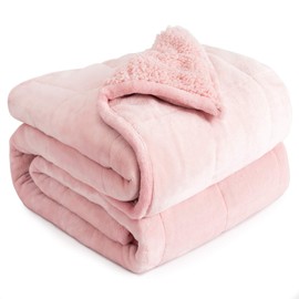 Weighted Blanket Twin 15 Pounds for Adults, Plush Blankets for Sofa Bed, Cottonblue Heavy Blanket with Ceramic Beads, Thick Fuzzy Blanket with Soft Plush Flannel for Winter Xmas, 48x72inch, Blush Pink