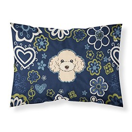 Caroline's Treasures BB5109PILLOWCASE Blue Flowers Buff Poodle Fabric Standard Pillowcase Lightweight Super Soft Easy Care Decorative Artwork Pillowcase, Standard