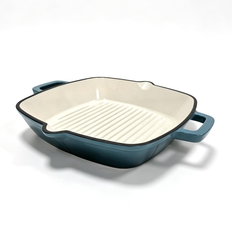 YYJINGYOU Enameled Cast Iron Square Grill Pan, Nonstick Skillet Steak