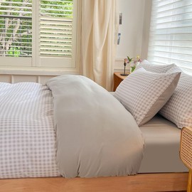 NSNLGSGC Double Duvet Cover Set, Plaid Duvet Cover Double Bed and 2 Pillowcases Bedding Set Easy Care 200 x 200 cm Light Grey Gingham