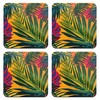 Tropical Leaf Coaster Set, Exotic Floral Art 9cm Glossy Wood